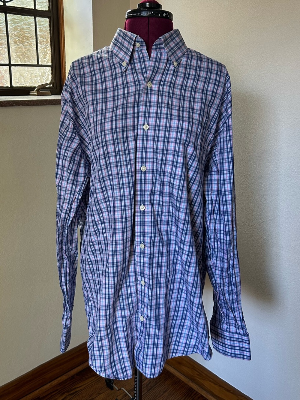 ·Peter Millar· Blue Plaid Button Down Shirt Size Large